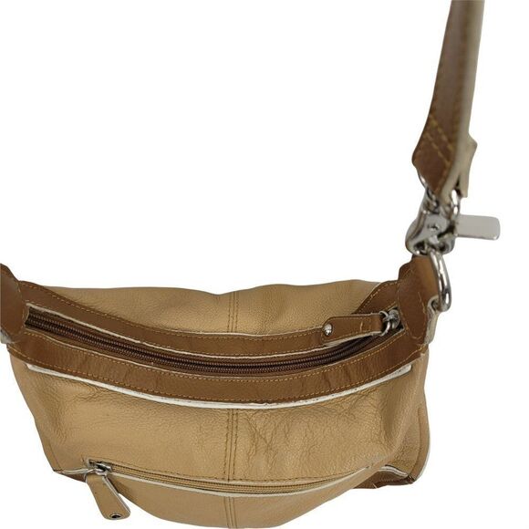 Tignanello Vegan Faux Leather Neutral Color Blocked Zip Crossbody Bag Medium - Picture 7 of 12